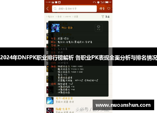 2024年DNFPK职业排行榜解析 各职业PK表现全面分析与排名情况